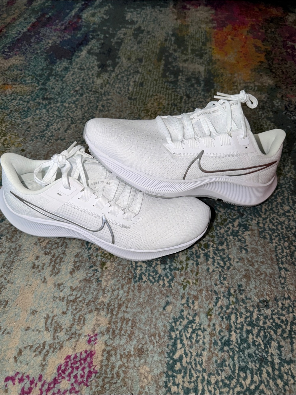 Nike Women’s Air Zoom Pegasus 38 - White Running Shoes with Silver Swoosh